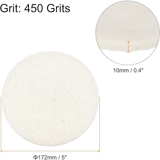 HARFINGTON 12pcs Scrubber Scouring Pads 450 Grits 5 Inch Drill Power Brush Hoop and Loop Surface Conditioning Disc Drill Scuffing Disc Scrub Pads for Home Kitchen Cleaning, White