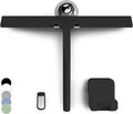 GÜTEWERK Silicone Shower Squeegee for Glass Doors & Mirrors with Stainless Steel Core, Streak-Free & No-Squeak Window Cleaning, 3-in-1 No-Drill Mount (Hook/Suction/Adhesive),Black, 13 Inches