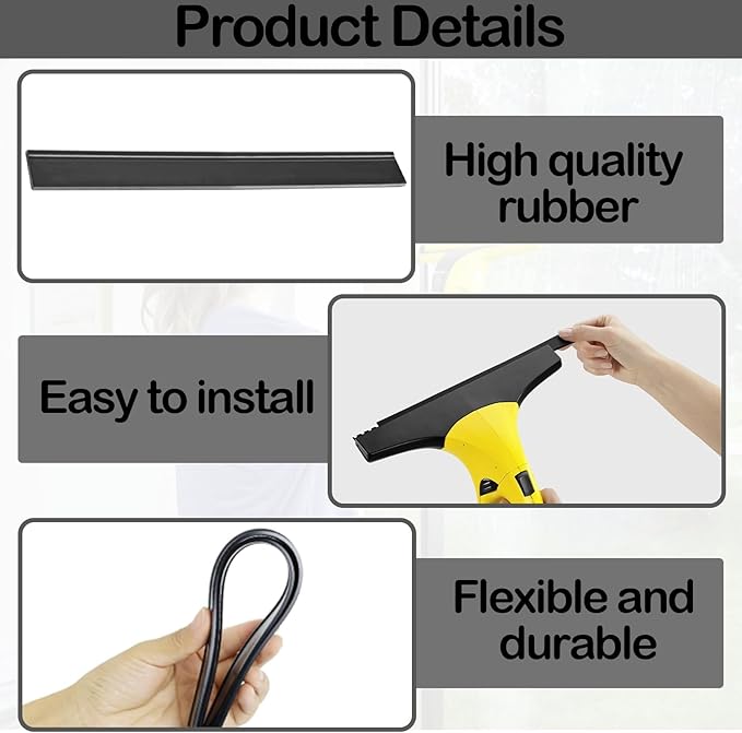 2PCS Replacement Rubber Lips for Karcher Window Vac Blades Glass Cleaner Replacement Lips 280MM Window Squeegee Window Cleaning Squeegee Compatible with WV1 WV2 WV5 WV50 WV55 WV60 WV75