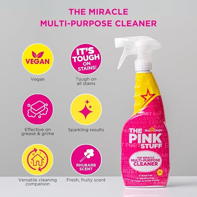The Pink Stuff Miracle Multi-Purpose Cleaner â€“ Removes Grease, Grime, and Stains on Kitchens, Bathrooms, Floors, and More - 750ml (Pack of 2)