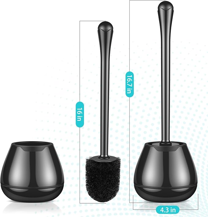 Toilet Brush and Holder, 2 Pack Toilet Bowl Brush with Long Handle, Easy to Hide, Drip-Proof, Easy to Assemble, Deep Cleaning Black