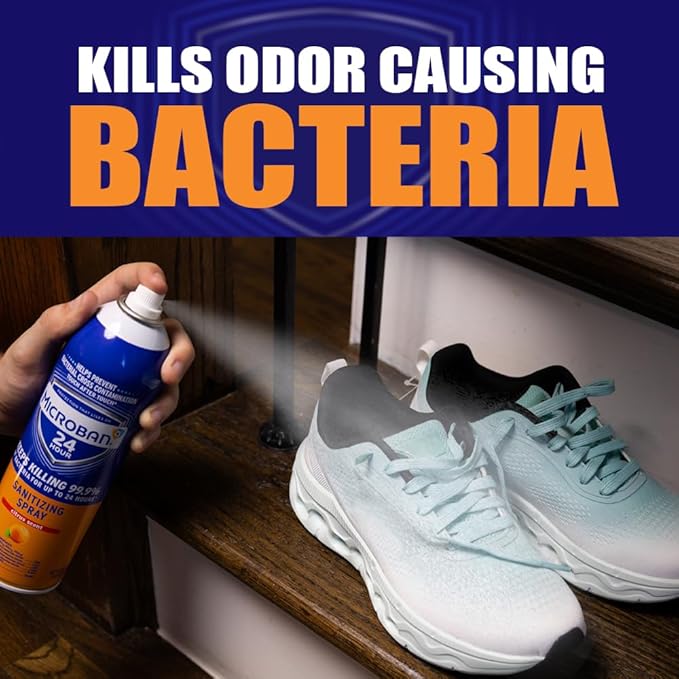 MICROBAN Sanitizing Spray, 15 oz., 2 Pack, Citrus, Disinfects, Sanitizes, Eliminates Odors, and Keeps Killing 99.9% of Bacteria on Hard, Non-Porous Surfaces in Your Home for up to 24 Hours