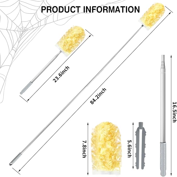Duster Refills,Static Dust Removal Brush Disposable Replacement Head Compatible with Swiffer Duster Refills for Electronics, Furniture, Blinds, Ceiling Fans (Yellow, 30 Refills+1 Extension Pole)