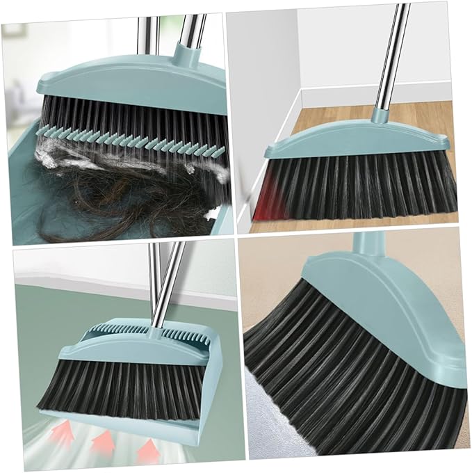 PRETYZOOM Long Handle Broom and Dustpan Non Stick Hair Cleaning Accessories for Home Kitchen Office Floor Sweeping Lightweight and Two Combo in Light Blue