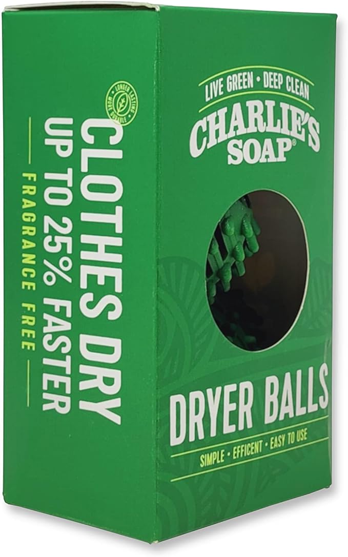 Charlie's Soap Eco-Friendly Dryer Balls 2 Pack - Reusable, Durable, Unscented Alternative to Dryer Sheets, Wool Balls, or Scent Beads