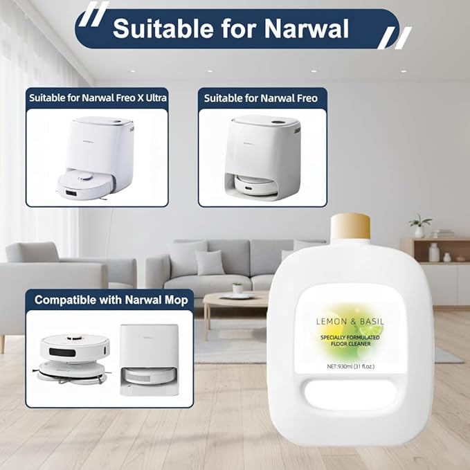 Floor Cleaning Solution Compatible With NARWAL Robot Vacuum And Mop Cleaner(Model Freo | Freo X Ultra). Residue & Streak Free.Deep Cleans For Multiple Hard Floors.LEMON & BASIL Scent(1 bottle)