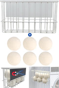 Magnetic Dryer Ball Holder Plus 6 XL Wool Dryer Balls from New Zealand Wool- Laundry Dryer Balls Storage Containers: Easy Install Without Tools, Magnetic Basket for Dryer Balls