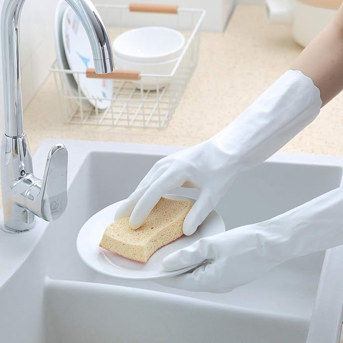 HSL Household Cleaning Gloves - Reusable Kitchen Dishwashing Gloves with Latex Free, Cotton lining, Waterproof, Non-Slip (Large, 3 Pairs)