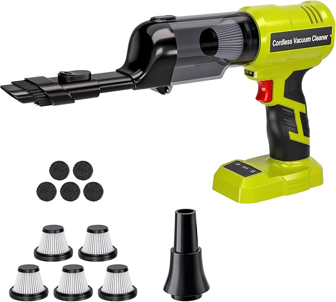 Cordless Vacuum Compatible with Ryobi 18V Battery, Handheld Electric Vacuum Cleaner with 105AW Powerful Suction, 3-Speed Car Vacuum for Home Pet Hair, Car (5 Filters, Battery Not Included)