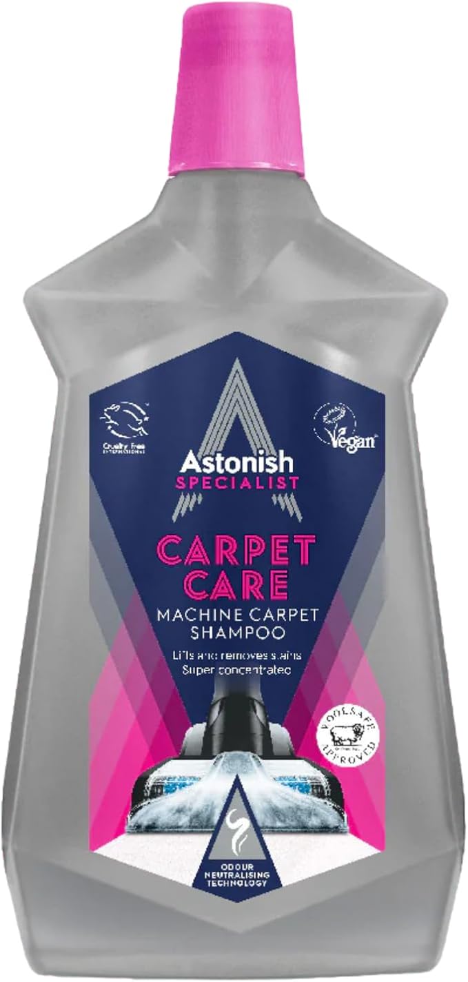 Astonish Specialist Machine Carpet Cleaner 1000ml Solution – Deep Odor Lifting Shampoo for Wool & Synthetic Rugs – Stain Remover Concentrate for Major Cleaning Units, Fresh Scent