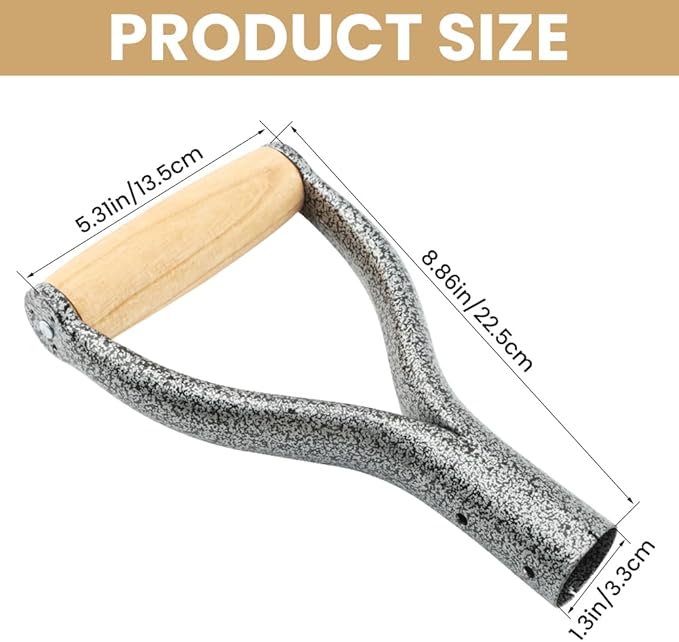 SYCOOVEN Shovel D Grip Handle, Metal Shovel Replacement Handle with Wooden Grip Spade Handle for Garden Digging Raking Tool, 3.1cm/1.22inch Inner Diameter(Silver)