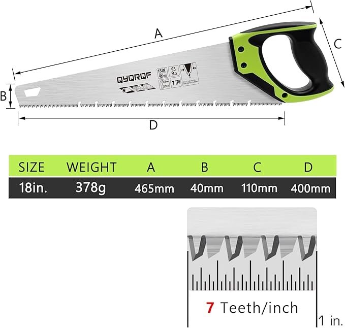18 Inch Hand Saw, Upgraded Heavy Duty Wood Saw with Chip Removal Design Rust-proof Handsaw for Sawing Pruning Gardening Wood Plastic and Drywall