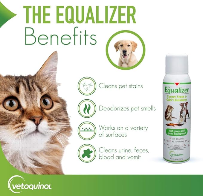 Vetoquinol Equalizer Pet Carpet Cleaner, Stain Remover & Odor Eliminator, Carpet Spot Cleaner, 20oz