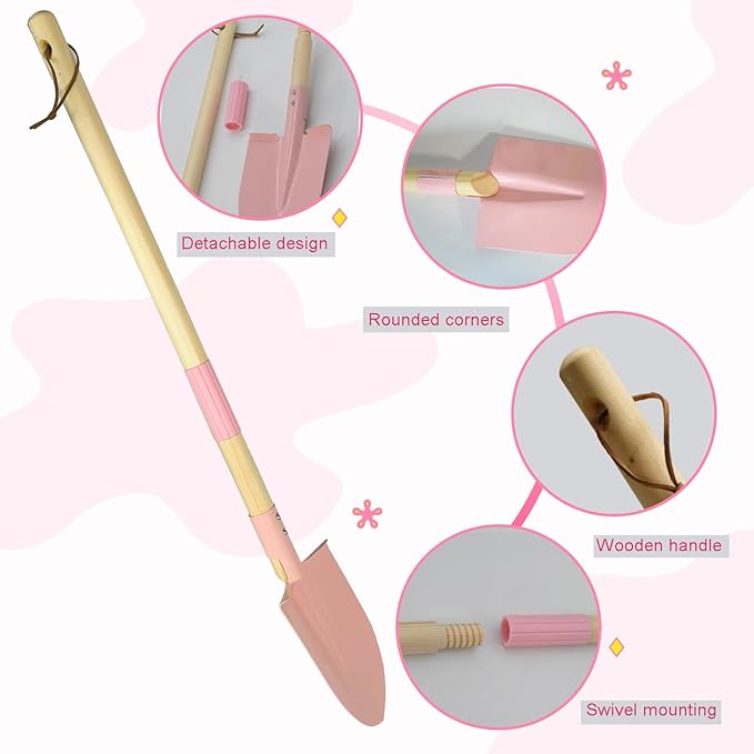Small Garden Shovel-Kid's Size Wooden Handle Metal Head Shovel (Pink)
