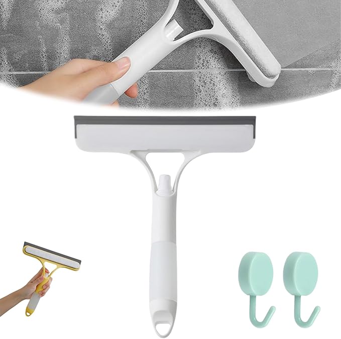 3 in 1 Window Cleaning Scraper, Squeegee with Sprayer, All-in-One Glass Cleaner Tool with Sponge & Rubber Blade for Shower Doors, Mirrors, Car Windows & Home Use