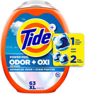 Tide Odor Defense + Oxi Laundry Detergent Pacs, Original Scent, 63 Count, Advanced Odor + Stain Fighter