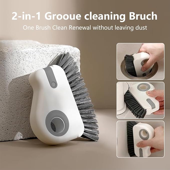2 in 1 Groove Cleaning Brush, Window Track Cleaning Tools, Multifunction Window Track Cleaner with Hard Bristle and Hidden Scraper, Crevice Brush for Sliding Door Track, Window Seal, Sill (Gray)
