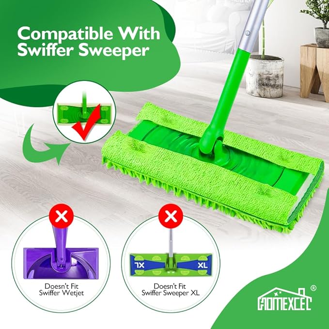 HOMEXCEL Microfiber Mop Pads Compatible with Swiffer Sweeper, Reusable Machine Washable Pad Refills, Mop Head Replacements for Multi Surface Floor Cleaning, 10 Pack