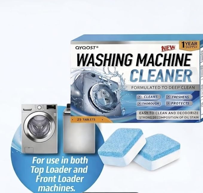 QYQOST Washing Machine Cleaner Descaler, Deep Cleaning Tablets, 25 Count, HE Front Loader and Top Load Compatible, Septic Safe Deodorizer