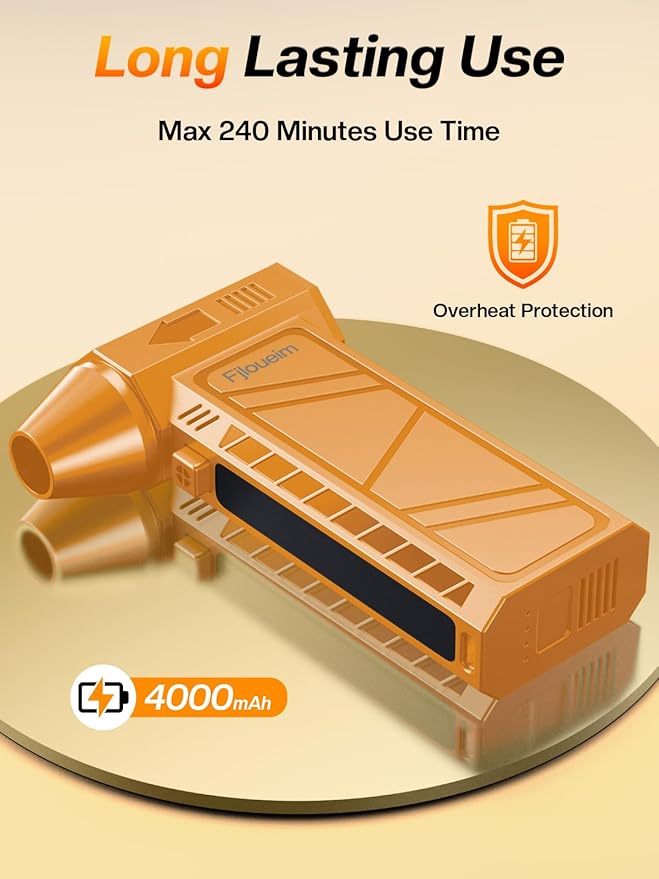 Compressed Air Duster, 130,000RPM Multi-Functional Electric Blower with 4-Speed Adjustable Settings for Dust Removal, Blowing & Suction – Ideal for Cars, Computers, Keyboards, and Outdoors（Orange）