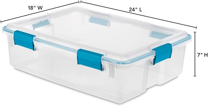 Sterilite 16-Pack Gasket Box, Weather-Resistant Storage Bins with Latching Lids, 37 Quart - Heavy-Duty Organizing Containers for Closet, Bathroom, and Office