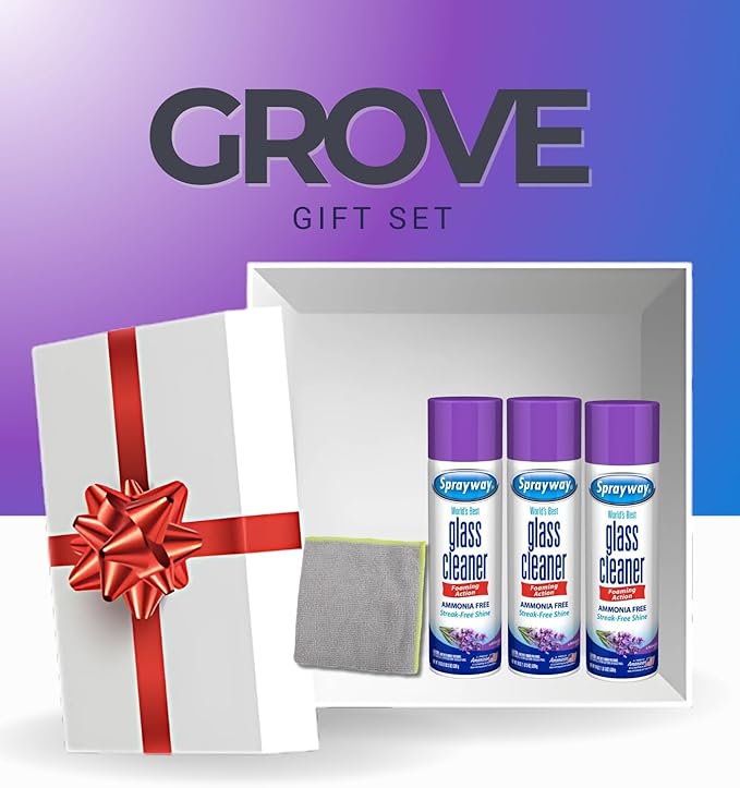 3x Sprayway Lavender Scent Glass Cleaner 19 oz Foam Bundle with Microfiber Cleaning Cloth for Streak-Control Surface Cleaning & Shine — Gift Set (4 Items)