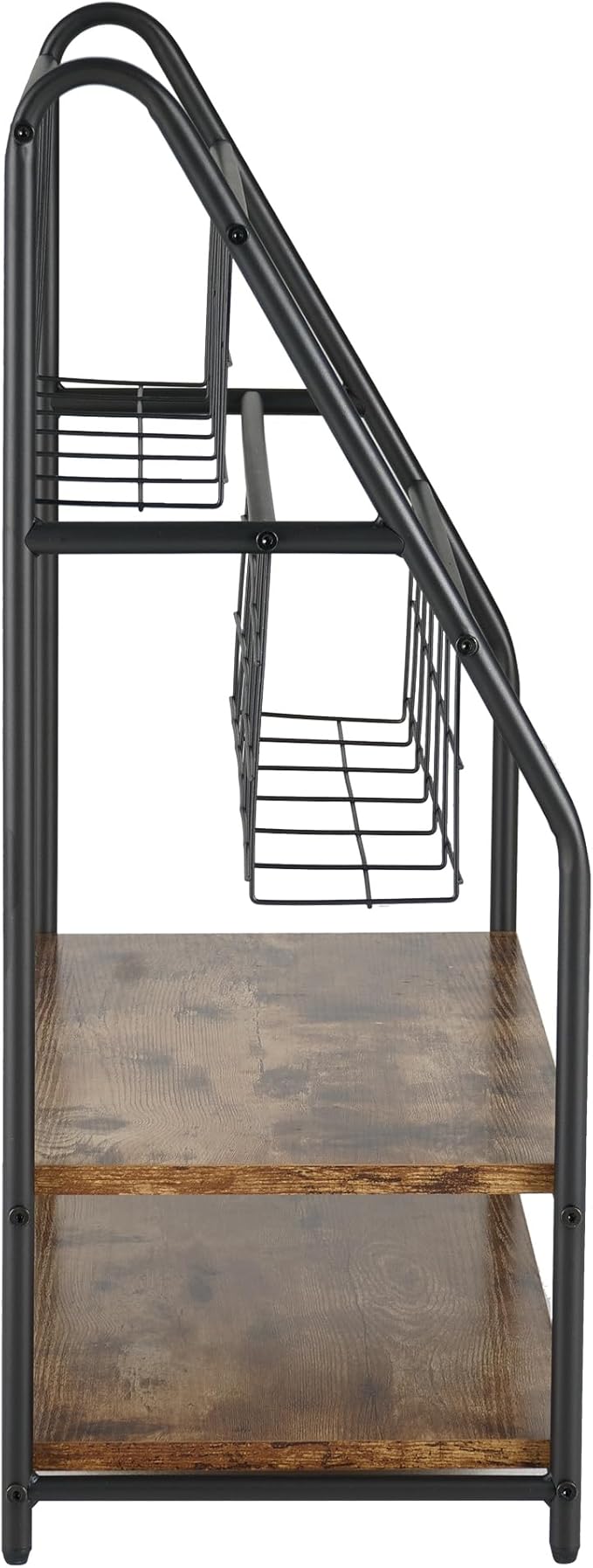 VECELO Magazine Holder Floor,2-Tier Metal Magazine Racks, Newspaper Display Stand with Board Shelves for Books and Brochure in Home Office,Shopping Malls,Indoor&Outdoor Place, Retro Brown