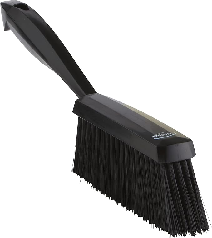 Vikan 45879 Bench Cleaning Brush, Polypropylene/Polyester Soft Bristle Dustpan Brush & Sweeper With Handle, 14-Inch, Black