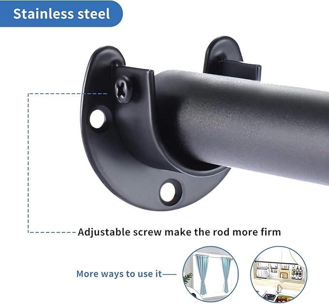 Rise age Stainless Steel Closet Rod Bracket, 3/4 Inch Diameter Closet Rod Holder 2 Pcs, Heavy Duty Black Curtain Holder with Screws
