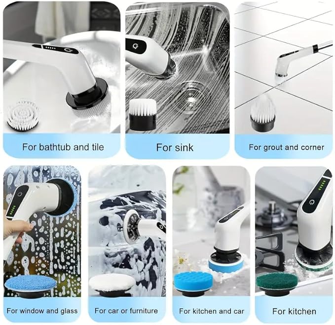 Electric Spin Scrubber,Cordless Cleaning Brush,Shower Cleaning Brush with 8 Replaceable Brush Heads, Power Scrubber 5 Adjustable Speeds for Floor Bathroom Shower Bathtub Glass Car