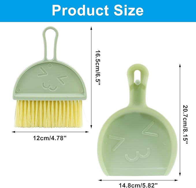 Hitefu Small Broom and Dustpan Set, Mini Dust Pans and Brush Set, Broom with Dustpan Combo Set for Home Cleaning, Sofa, Kitchen, Table, Countertops, Storage Shelves & Pets Area(Green)
