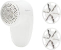Amazon Basics Battery Operated Fabric Shaver for Clothes, Remove Pilling, Lint and Fuzz Removal, 6-Leaf Blades with Safety Lock, Portable, Includes 2 Spare Blades, White