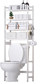 Cozivolife Over The Toilet Storage with 2 Baskets, 4-Tier Bamboo Organizer Rack with Paper Holder & 4 Hooks & Waterproof Feet Pad,Freestanding Shelf for Bathroom(White)
