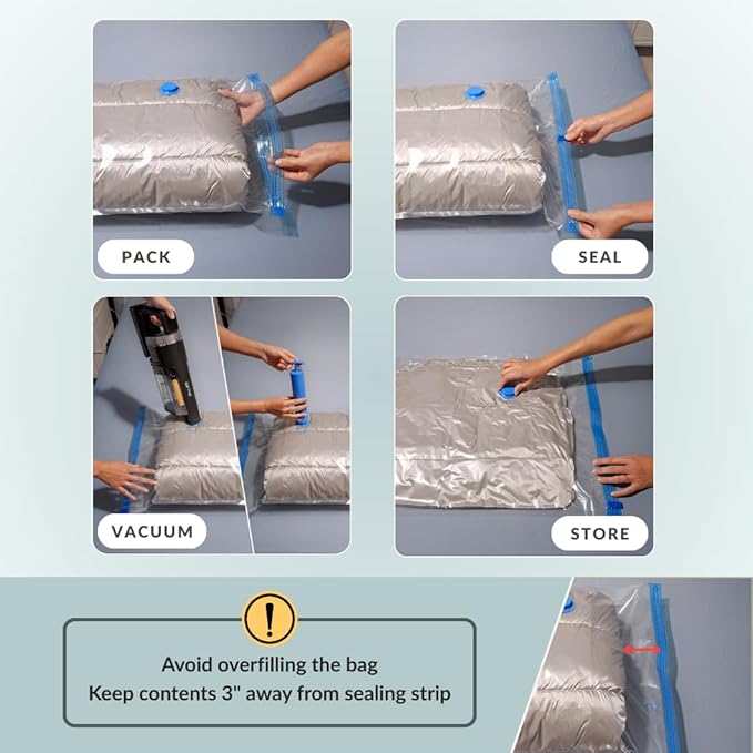 6 Jumbo XL Vacuum Storage Bags with Pump, Extra Large Compression Space Saver for Comforter, Duvet, Blanket, Bedding Storage, Vacuum Seal Bags for Clothing, Luggage Suitcase and Closet Organizer