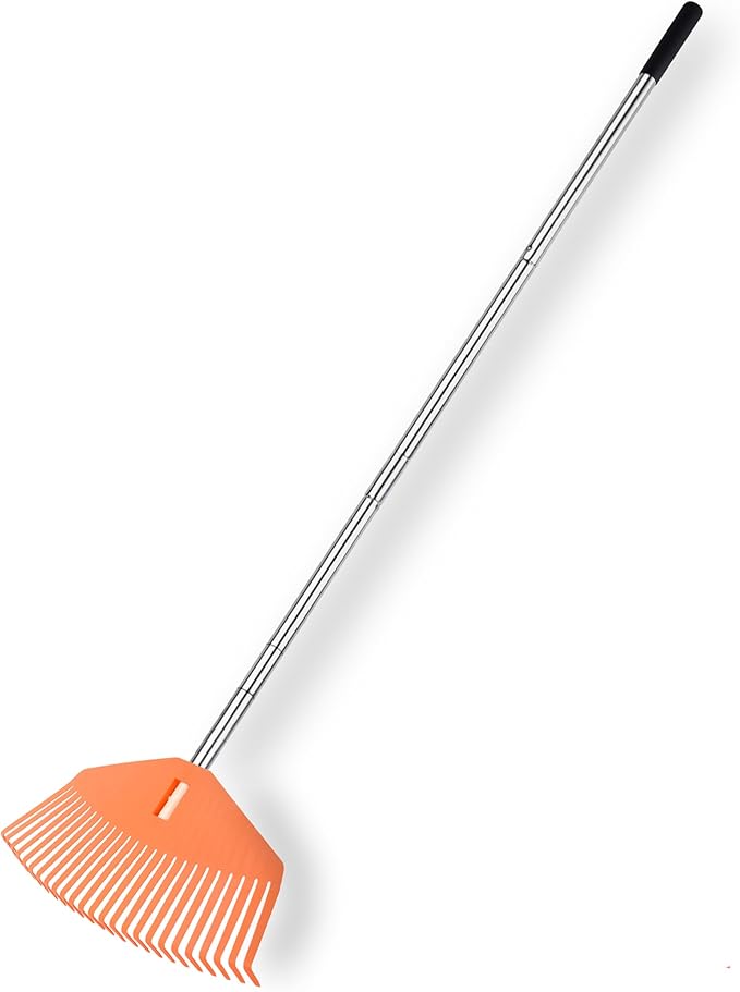 16.5-Inch Wide Adjustable Handle Leaf Rake - Plastic Rake Head, Lightweight & Compact, Used for Leaf Collection, Suitable for Small-Scale Cleanup, Ideal for Seniors and Kids