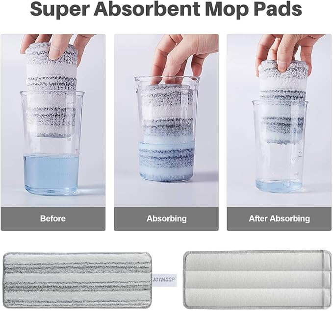 JOYMOOP 17.7-Inch Microfiber Flat Mop Replacement Pads – Washable Reusable Grey & Stripe, Pack of 2 Wet & Dry Refill for JOYMOOP Flat Mop & Mop Bucket Set