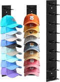 Hat Organizer for Baseball Caps, 1 Pack Hat Rack for Wall Hold up to 18 Hats Strong Adhesive Hat Hooks Stand Multilayer Hat Hanger Organizer Storage Holder Display for Door Closet Bedroom（Black)