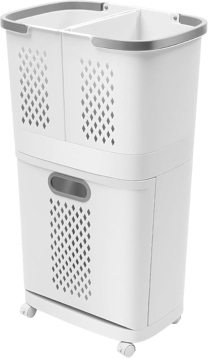Bathroom Laundry Basket 2 Layer Clothes Storage Basket Household Bathroom Simple Storage Shelf Kitchen Shelf Fruit Stand with Wheels Vertical Standing Storage Basket Stand