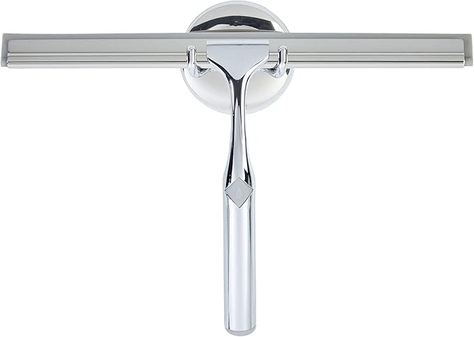 Better Living Deluxe Shower Squeegee, Multi-Purpose Silicone Squeegee Blade with Storage Hook, Rust-Proof Heavy Duty Window, Glass Shower Door Scrubber, Windshield Wiper, 10", Chrome