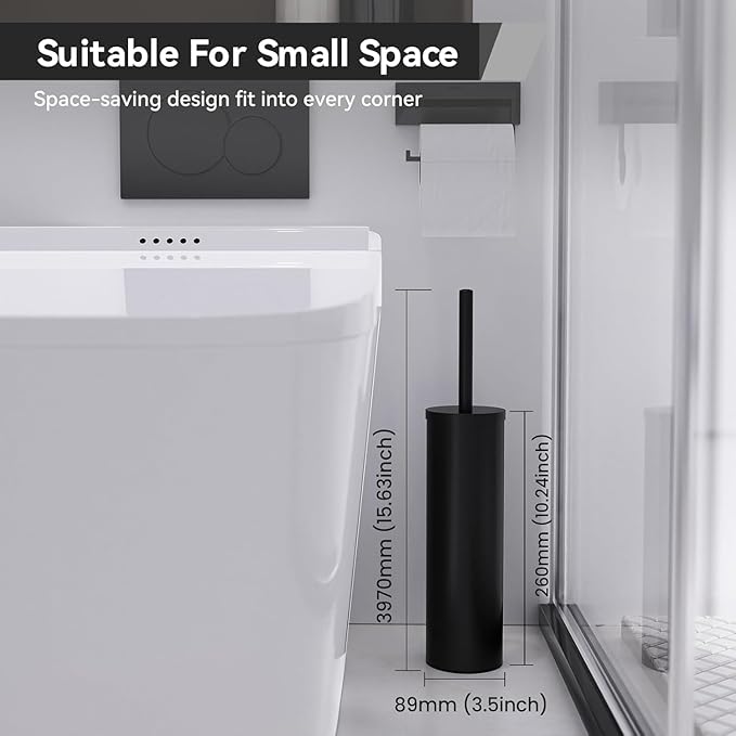 DOWRY Toilet Bowl Brush and Holder for Bathroom, Deep Cleaning Toilet Brush and Holder Set with Long Handle, Hidden Toilet Bowl Brush with Replaceable Head,Modern Decor Black Round 2PCS