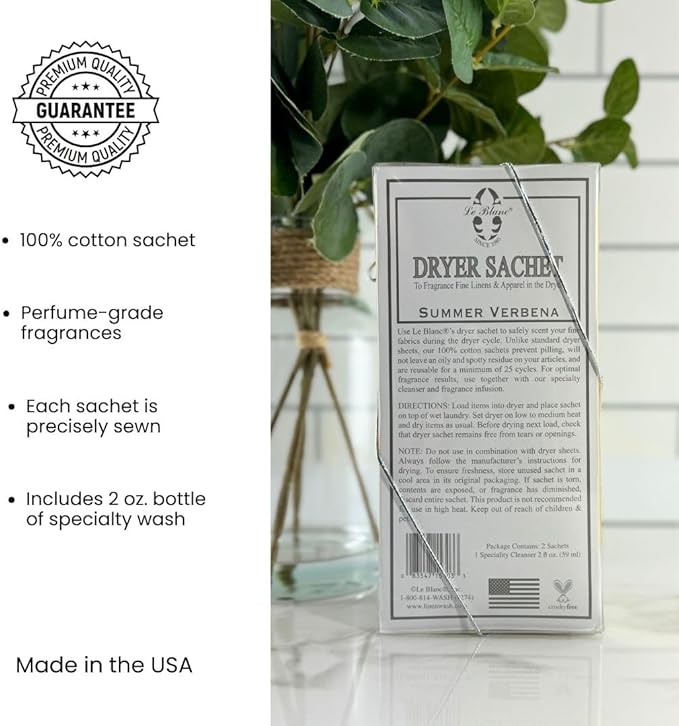Le Blanc® Summer Verbena Double Pack Dryer Sachet - Luxury Scented Fabric Sachet for Your Dryer (1 Pack)