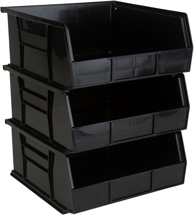Hudson Exchange 11" x 11" x 5" (3 Pack) Plastic Stackable Storage Bin and Hanging Container, Black
