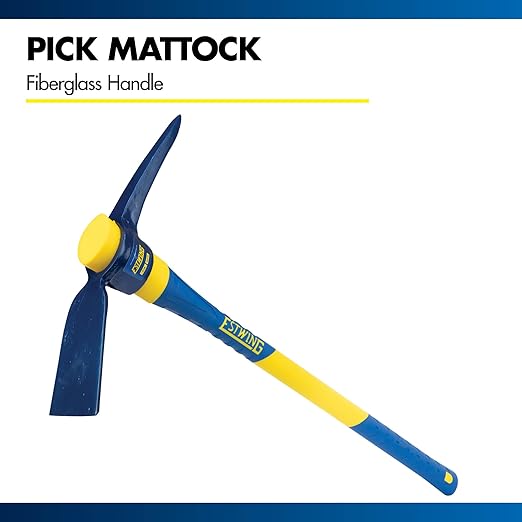 Estwing 5-Pound Pick Mattock, 36-Inch Fiberglass Handle, Ideal for Hoeing in Tight Quarters or Rocky Soil