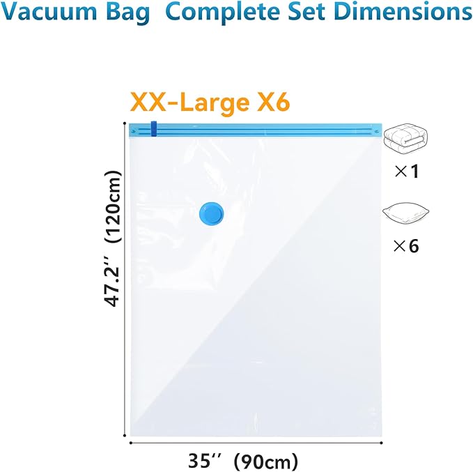 6 Pack Vacuum Storage Bags，Space Saver Bags(6 Pack XXL Jumbo) Compression for Comforters and Blankets, Sealer Clothes Storage, Hand Pump Included