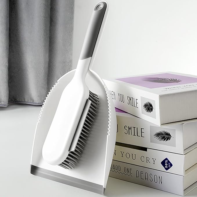 Beaupretty 2-pcs Mini Broom and Dustpan Set, White Grey Handheld Cleaning Brush Tools for Home Dust Removal, Bed and Desk Accessory for Indoor Sweeping