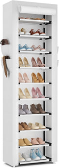 ROJASOP Shoe Rack with Covers 10 Tier Large Shoe Organizer Tall Shoe Closet Storage for 20-22 Pairs Shoe and Boot, Free Standing Shoe Rack Organizer for Closet, Entryway, Bedroom, White