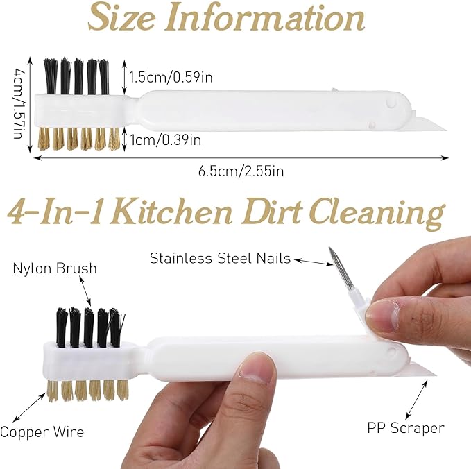 2Pcs Kitchen Cleaning Scrub Brush, 4 in 1 Deep Gas Stove Brass Wire Brush with Stiff Bristles and Cooktop Scraper Stainless Steel Scrubber for Range Hood Grease Grime Rust Cleaner Pot Pan
