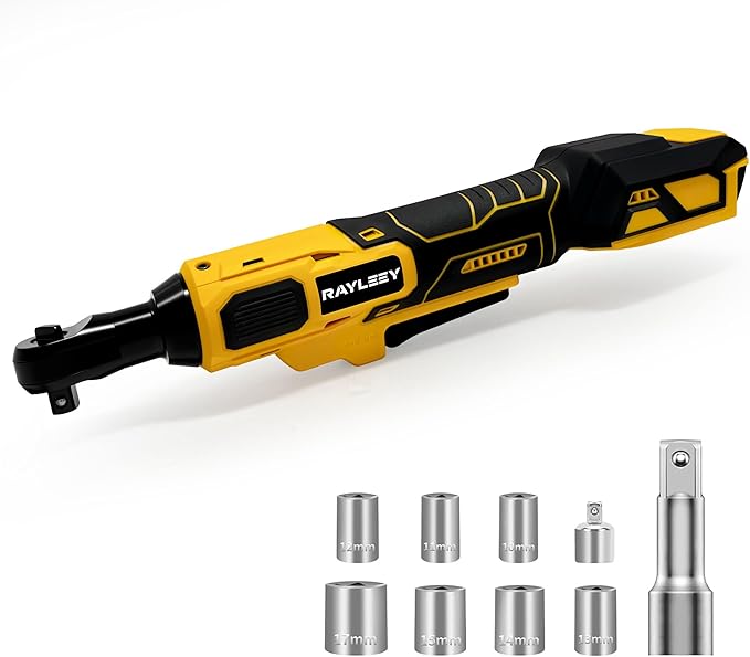 3/8" Cordless Ratchet Wrench for DEWALT 20V MAX Battery, 45 Ft-lbs(60 N.m) Power Electric Ratchet Tool Kit, Variable Speed Control, 7 Sockets, 1/4"Adapter & 3" Extension Bar (Tool Only)