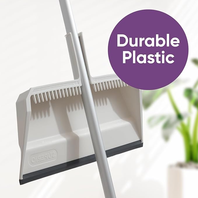Superio 3-Pack Wide Plastic Dustpan with Comb - 16" Wide, Rubber Lip, Broom Handle Clip, White