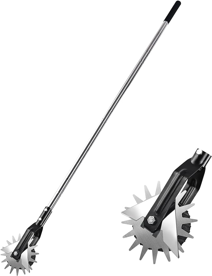 Wheel Rotary Edger Lawn Tool, Grass Edge Trimmer, Sidewalk Manual Lawn Edger, Strong 3 Sections Stainless Steel Handle with Cushion Grip, 58.3-Inch